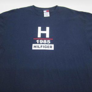 Vintage 90s Tommy Hilfiger H Logo T Shirt 2XL Navy Blue Long Tag RARE USA Made